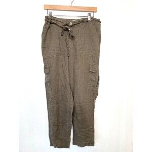 Michael Stars 100% Linen Drawstring Pants Brown Women's Size Medium Pocket